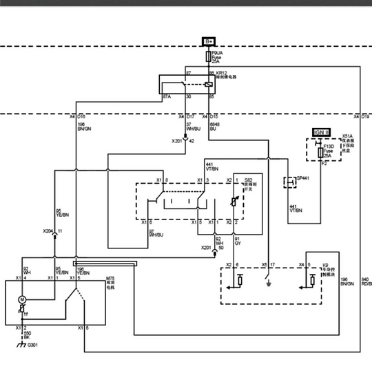 求个宝骏630雨刮电路图